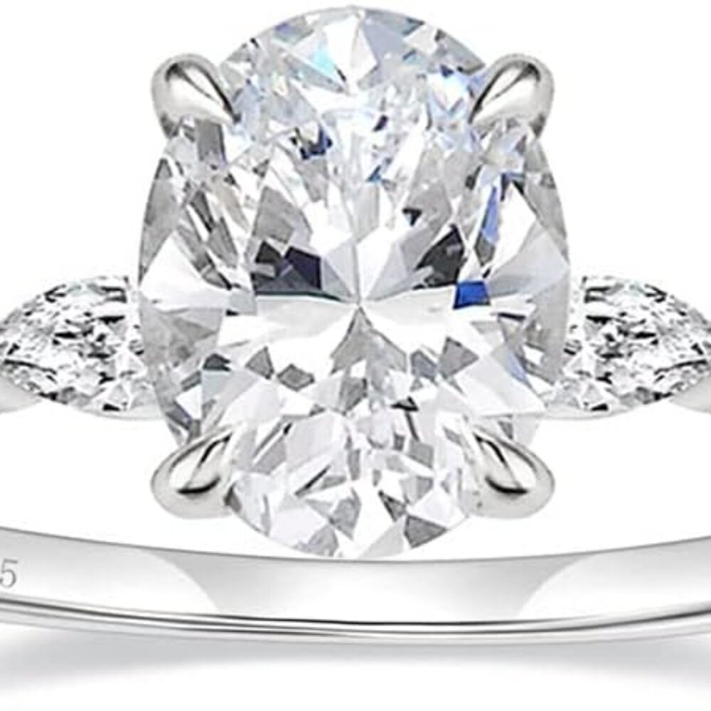 Sterling Silver Oval Cubic Zirconia Engagement Promise Ring Women Size 7